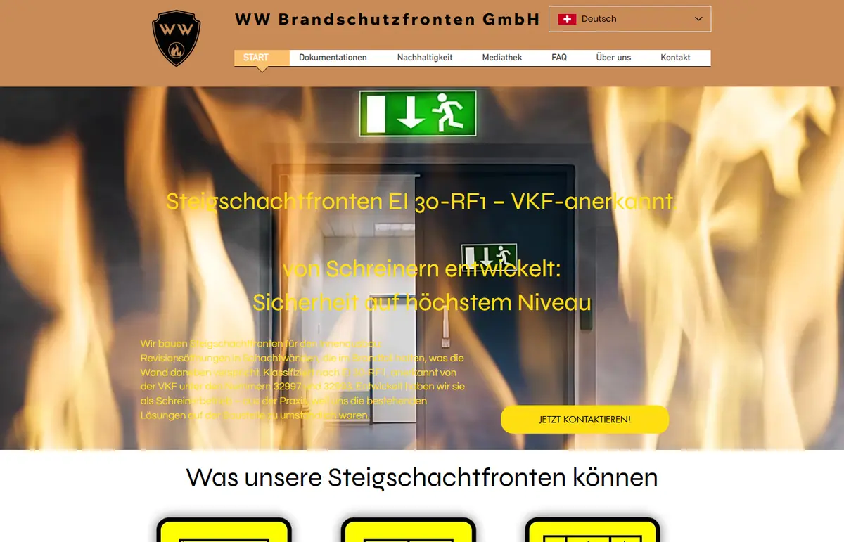 Startseite von brandschutzfronten.ch – von Pfyl's umgesetzt